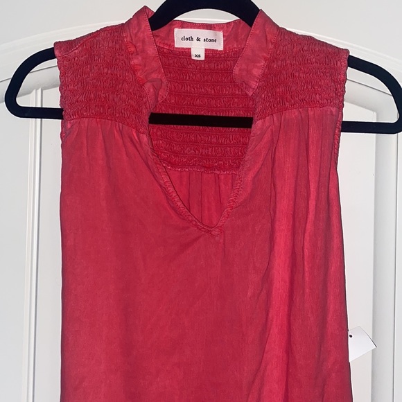 NEW CLOTH & STONE XS SMOCKED YOKE MINI DRESS Havana pink 100% tencel rayon - Picture 3 of 12